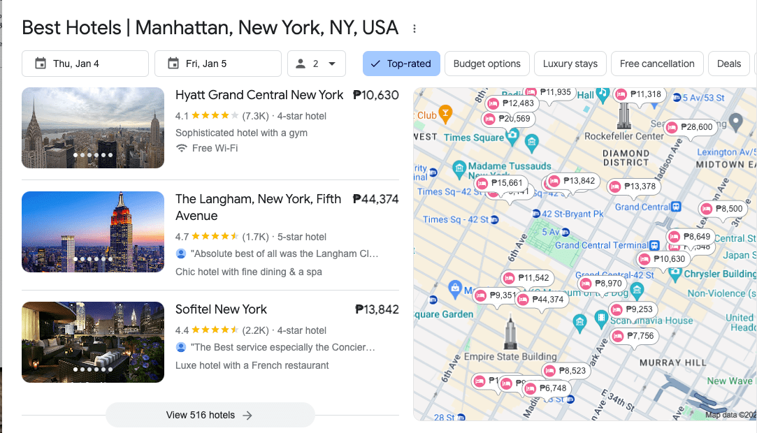 screenshot locale 3-pack migliori hotel di Manhattan
