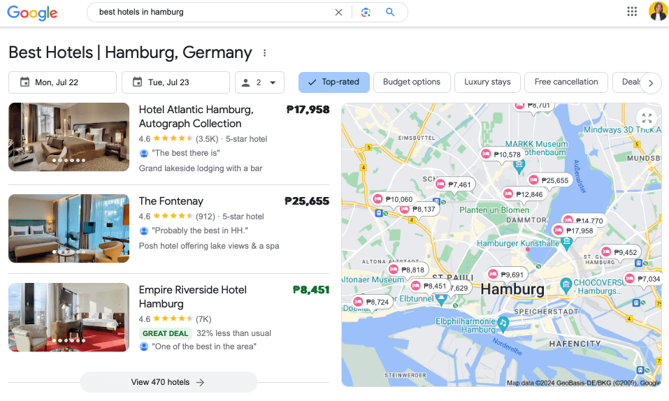 scheda aziendale di Google dell'hotel