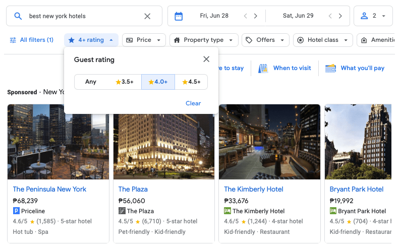 filtro a stella ricerca recensioni google