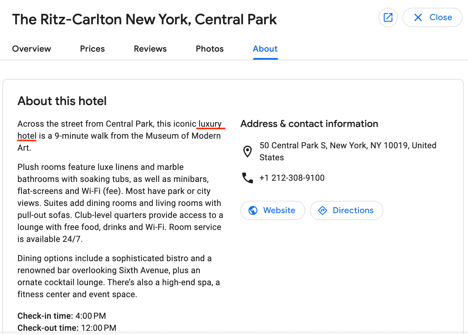 Descripción del Ritz-Carlton-NY