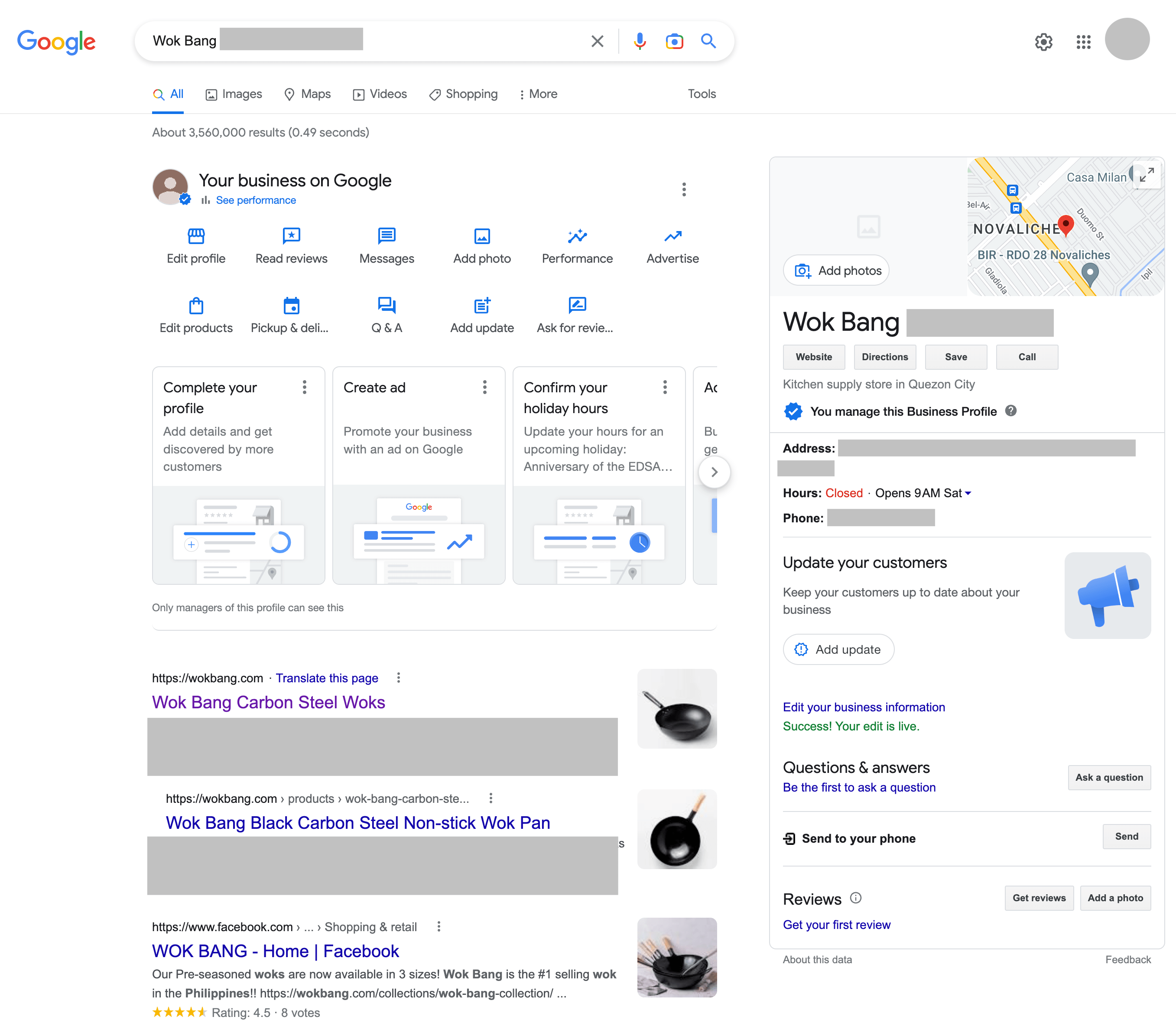 Panel de control de Google My Business
