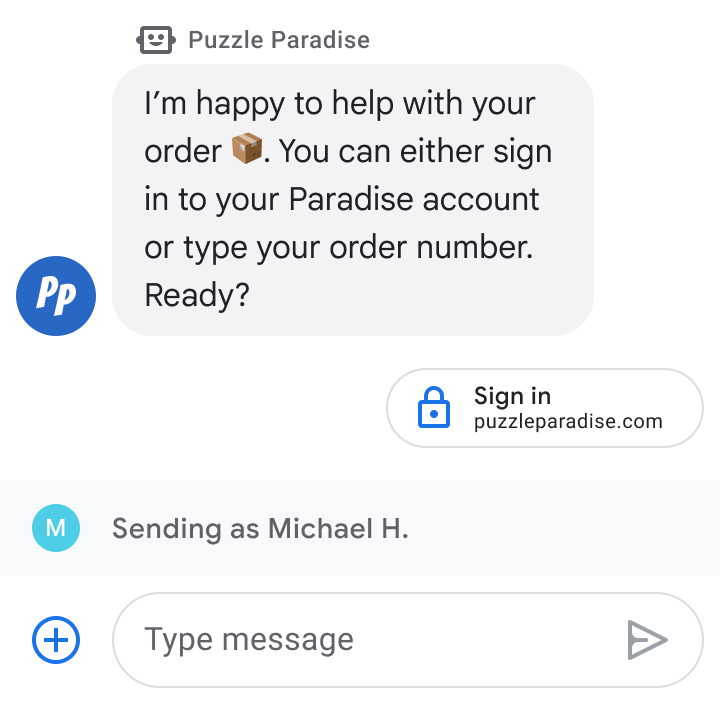 Google Business Message zur Überprüfung der Identität des Nutzers