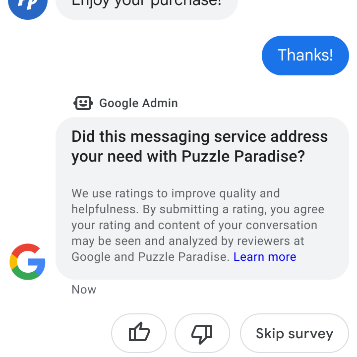 Google Business Message zum Versenden von Kundenumfragen