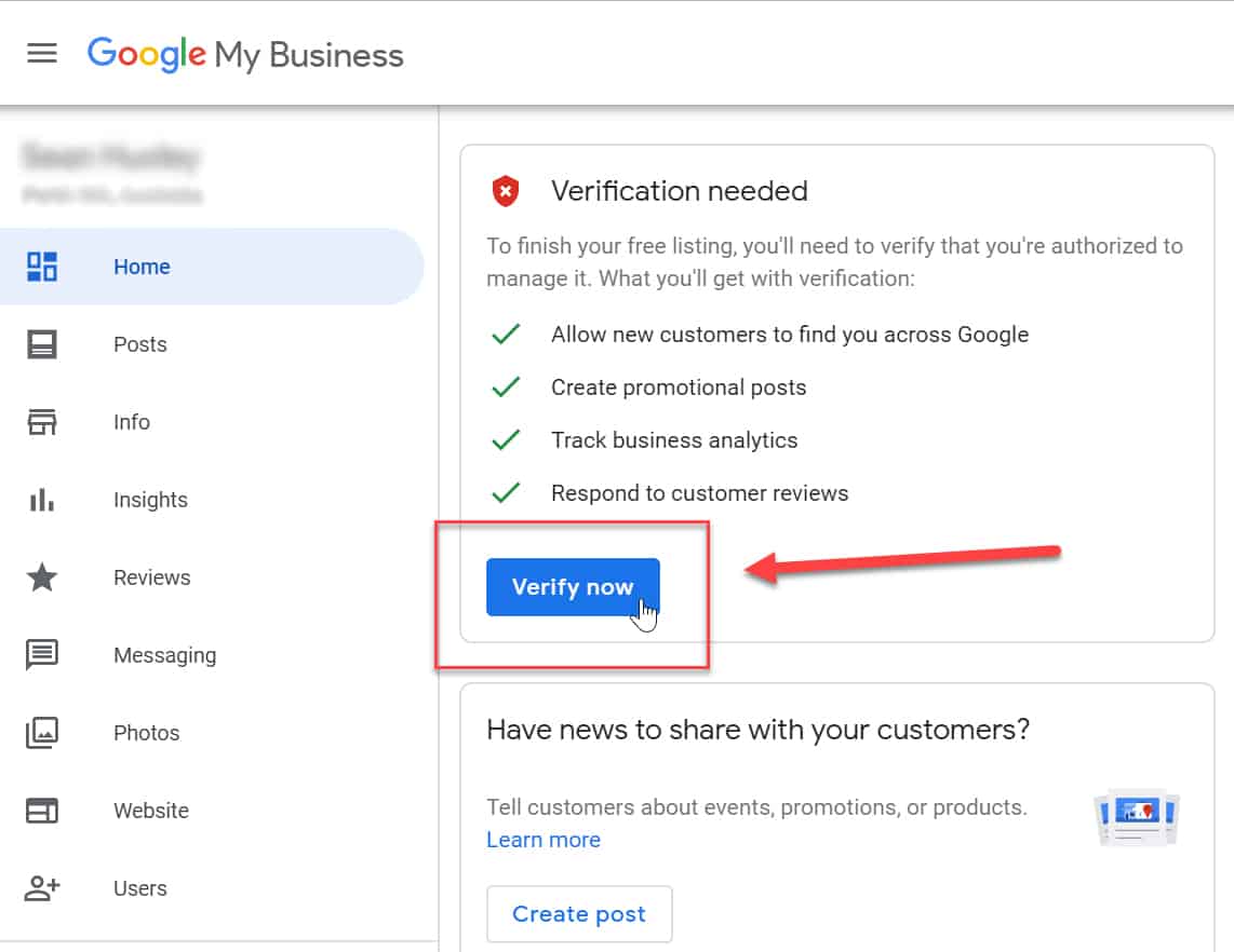 verificare il profilo aziendale di Google