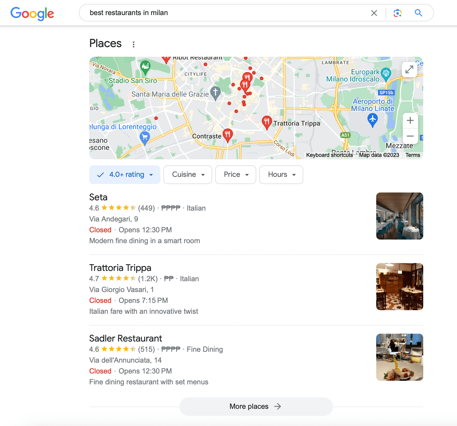 screenshot migliori ristoranti mila google 3-pack
