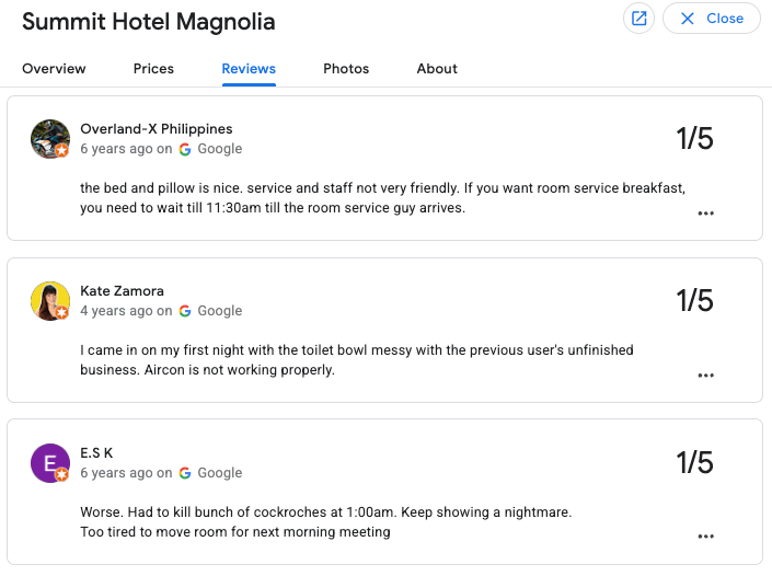reseña negativa de Google Business