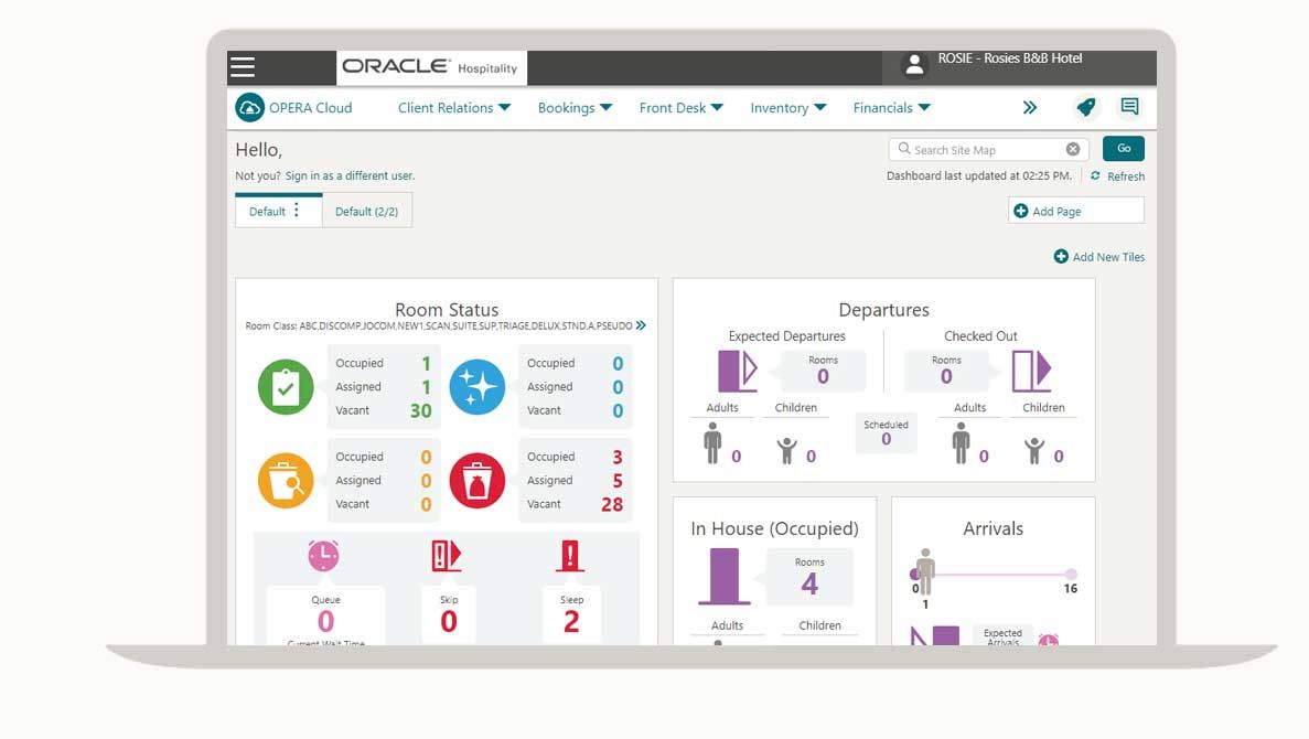 Panel de control de Oracle Opera