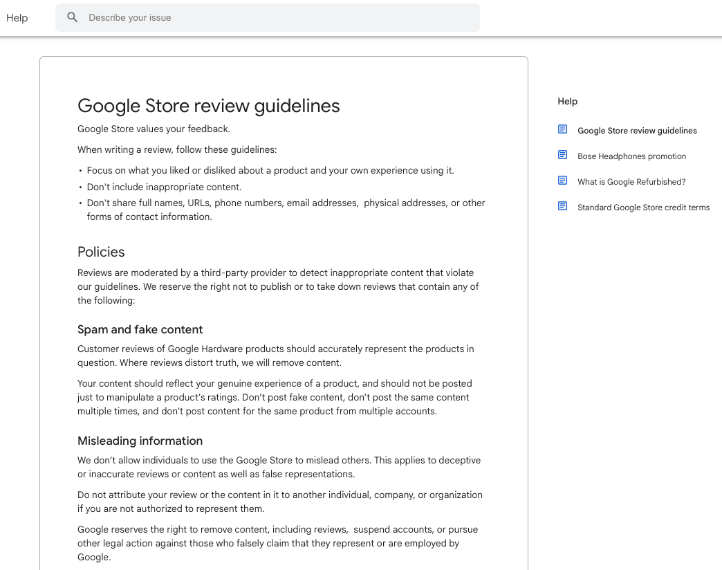 Pautas de revisión de la tienda de Google