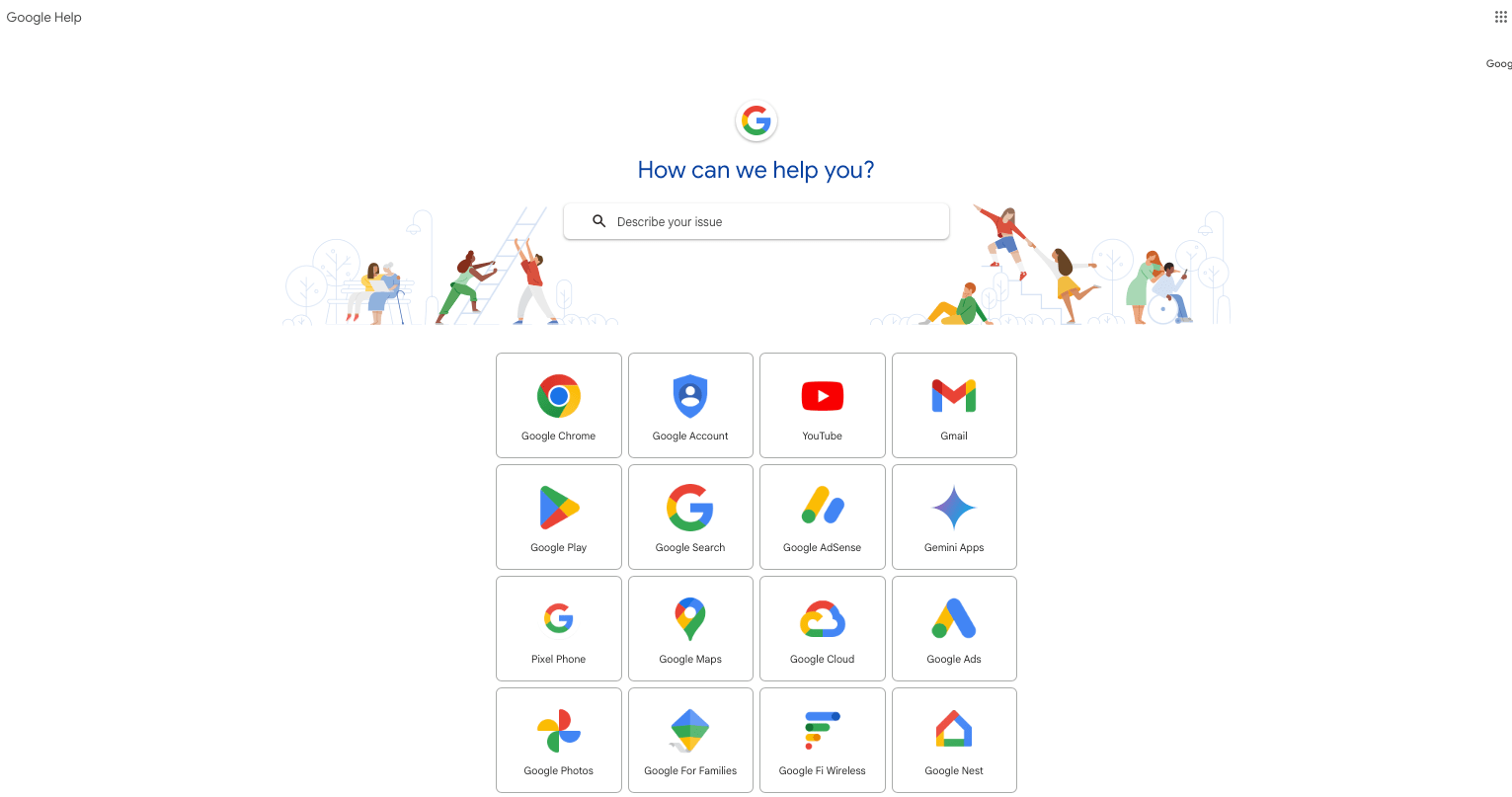 Panel de ayuda y soporte de Google