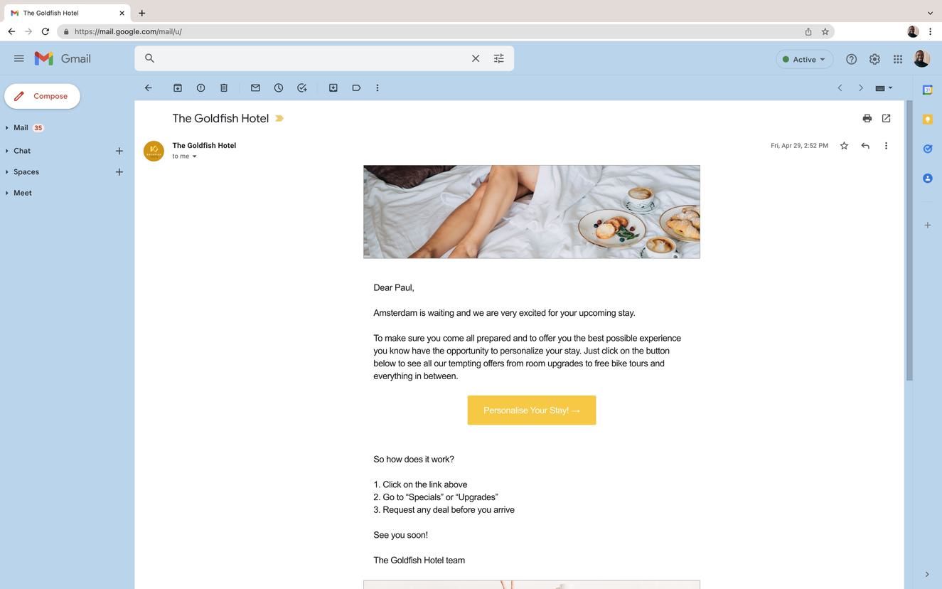 E-mail pre-arrivo per gli ospiti