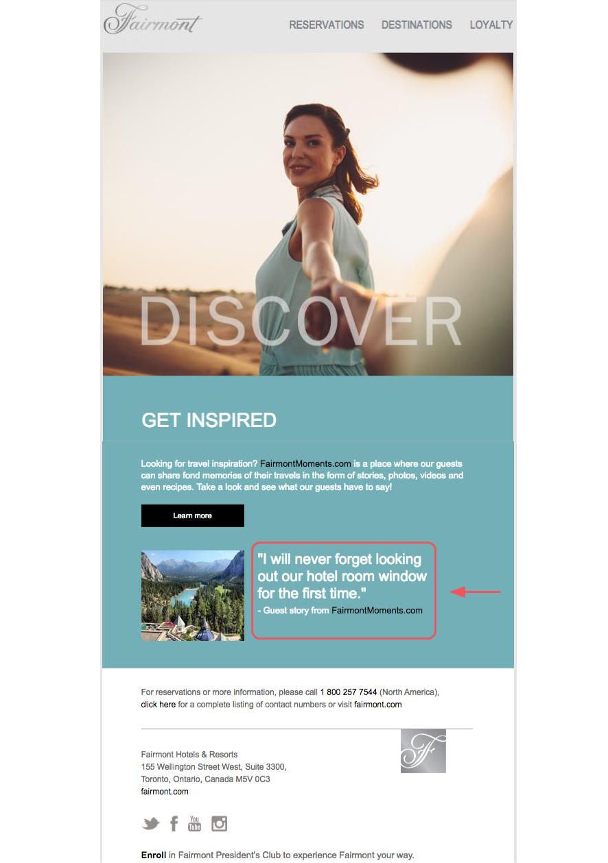 marketing via email dell'hotel Fairmont