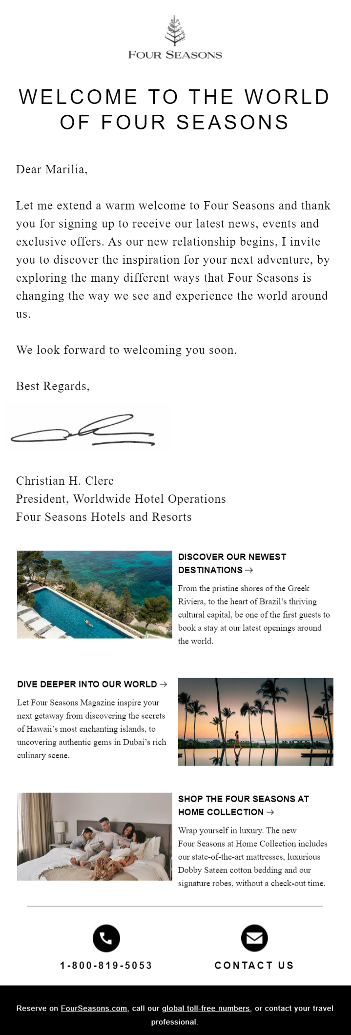email di benvenuto per gli ospiti dell'hotel