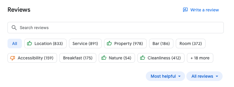 filtri delle recensioni di Google