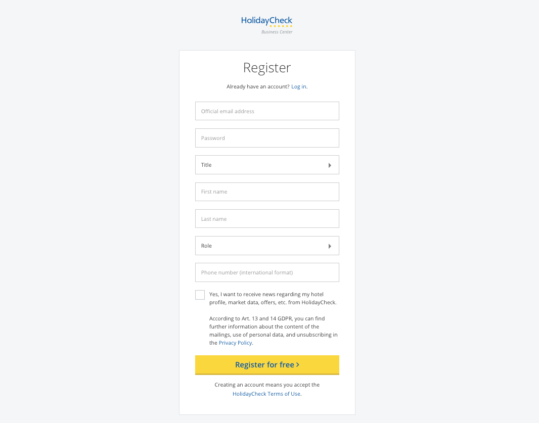 modulo di registrazione holidaycheck