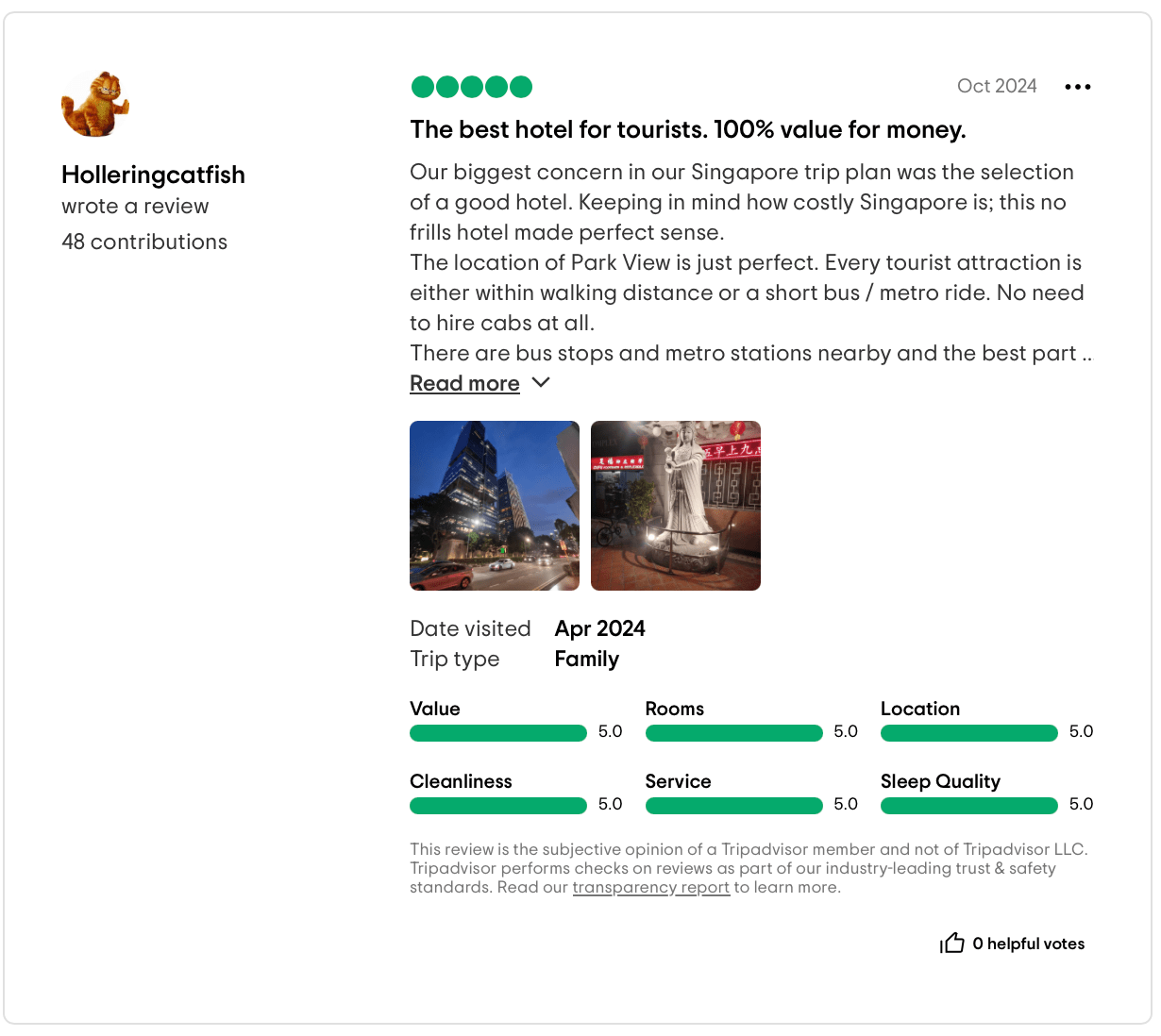 Riepilogo della valutazione di un hotel su Tripadvisor