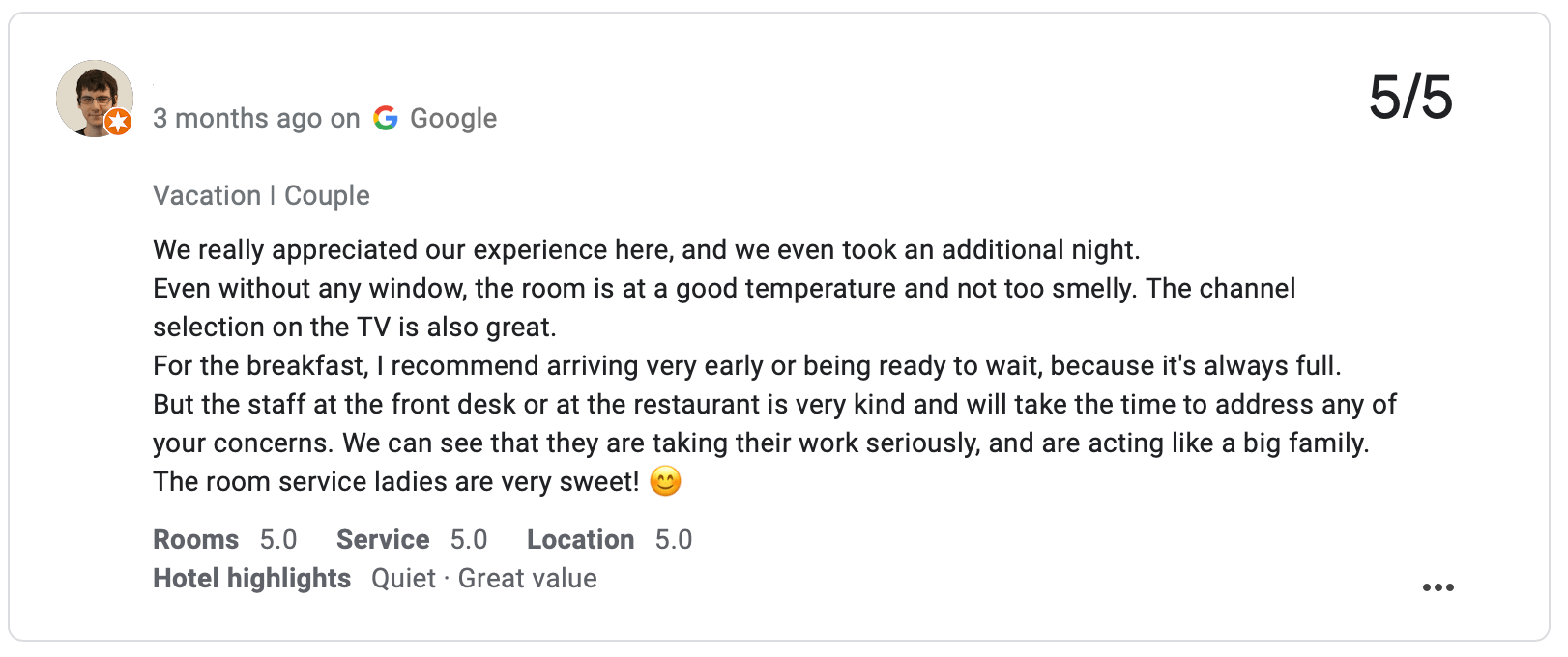 esempio di buona recensione di Google