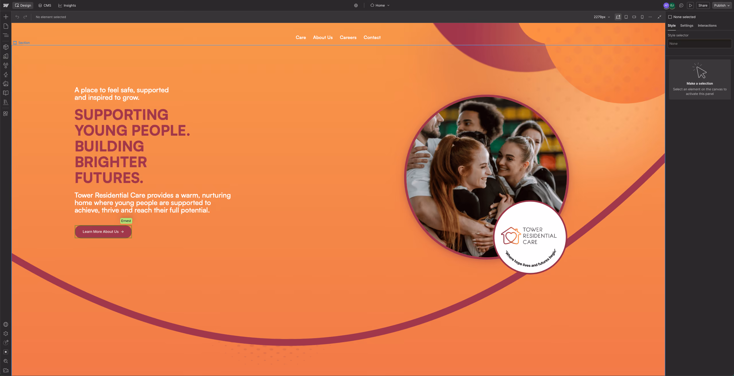 Tower Residential Care website homepage design