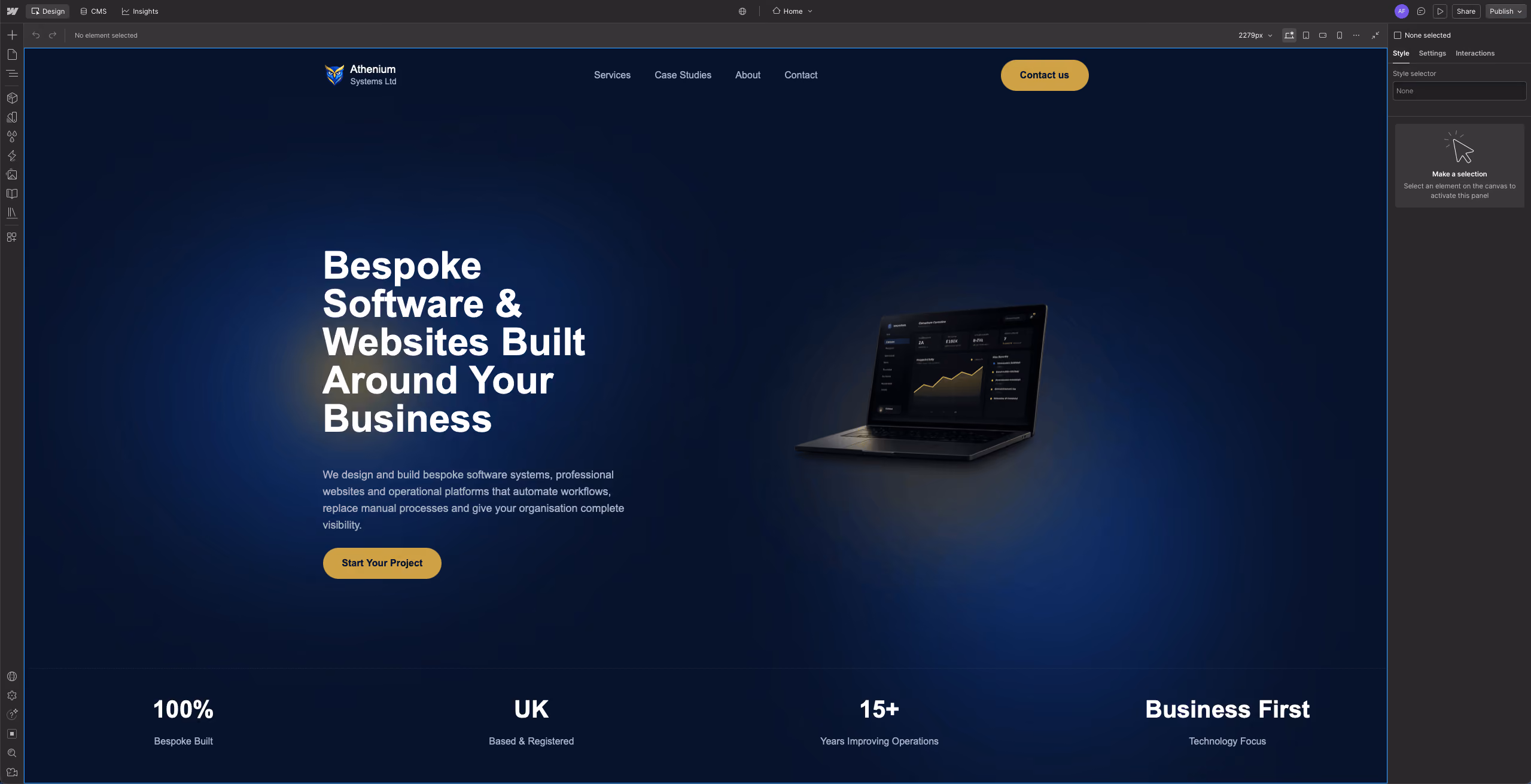 Athenium Systems homepage design: Bespoke Software and Websites Built Around Your Business