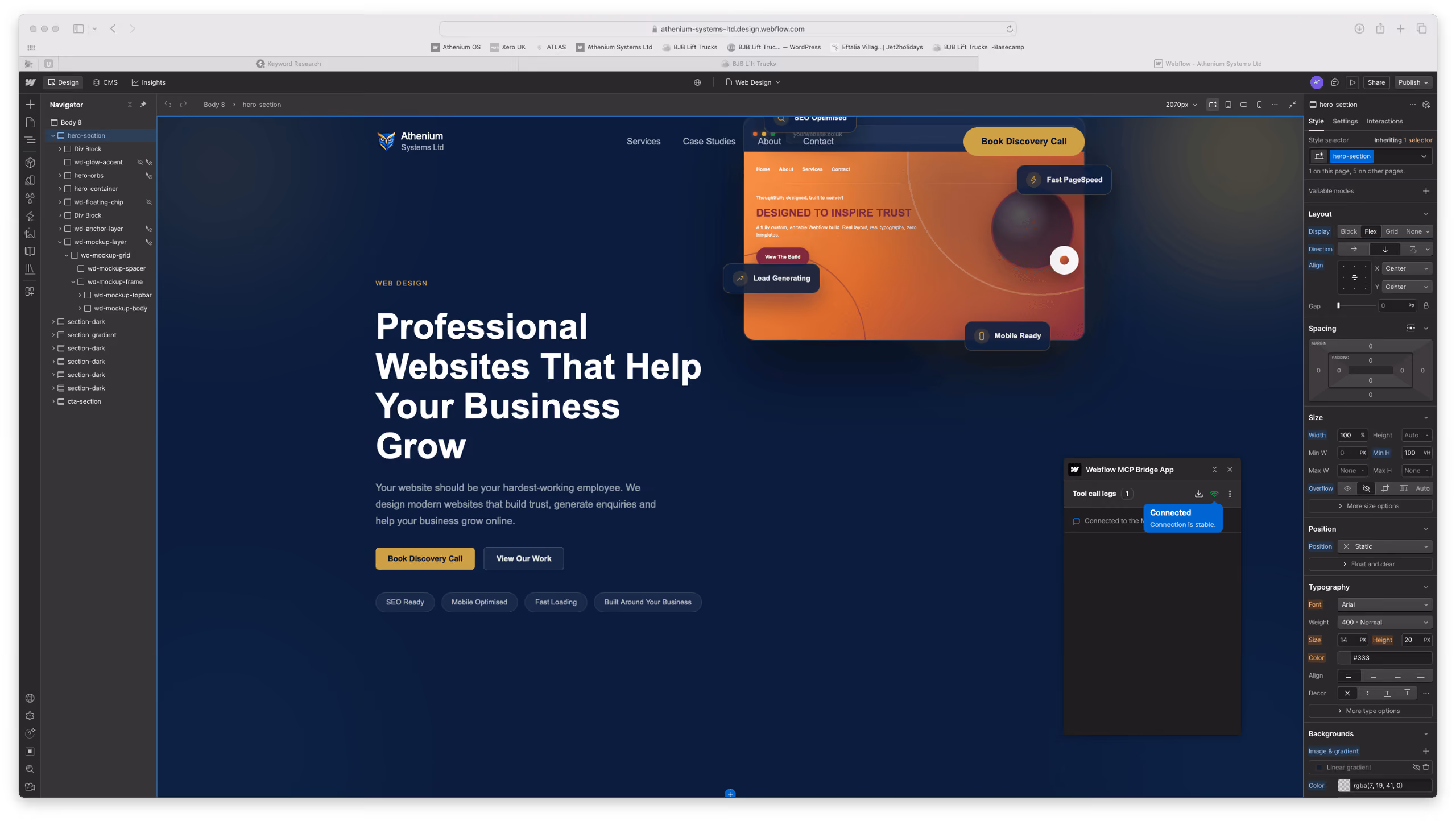 Screenshot of the Athenium Systems website being designed in an editor
