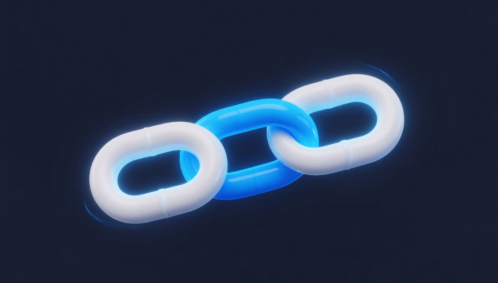 Glowing blue and white chain links representing link building