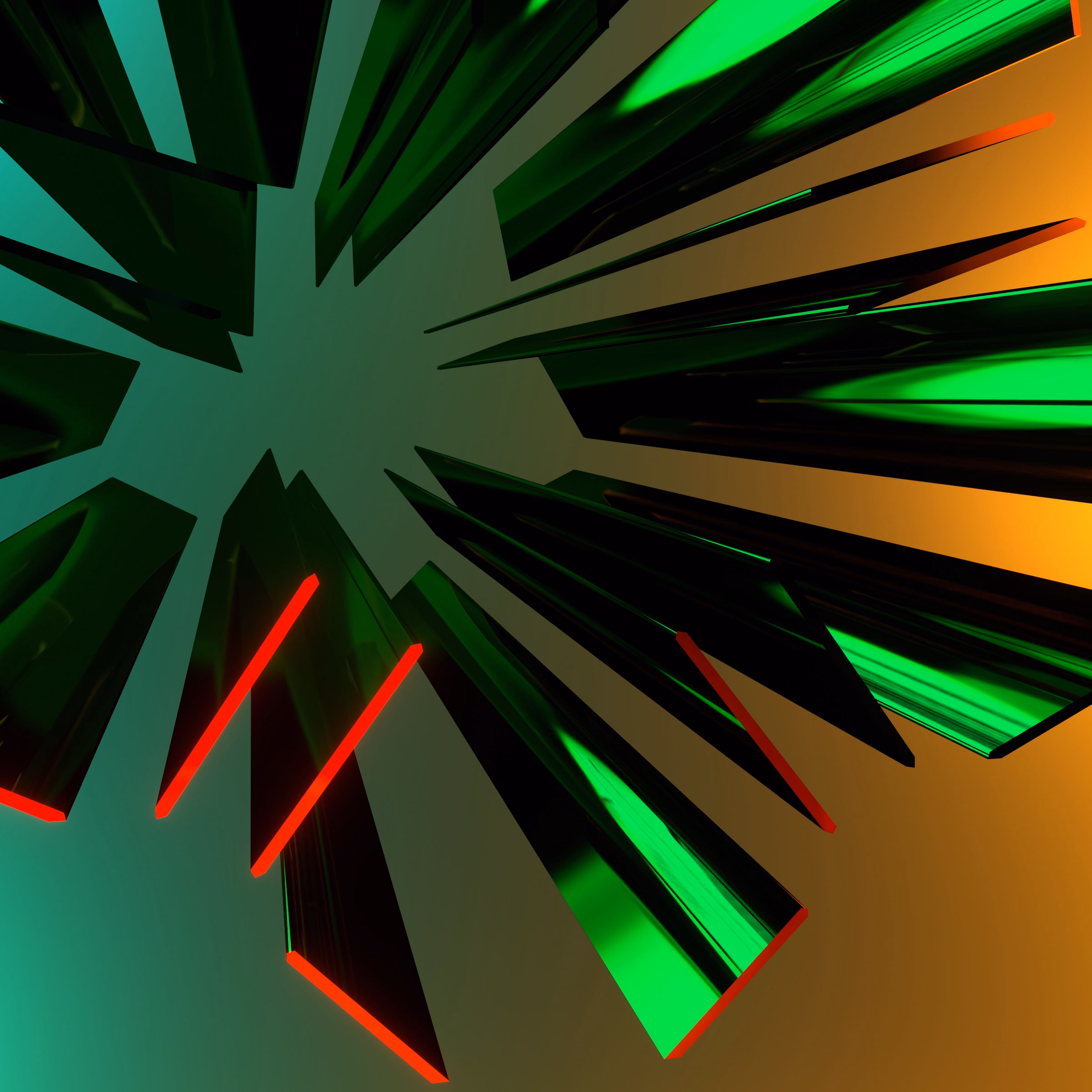 Abstract green and orange geometric burst