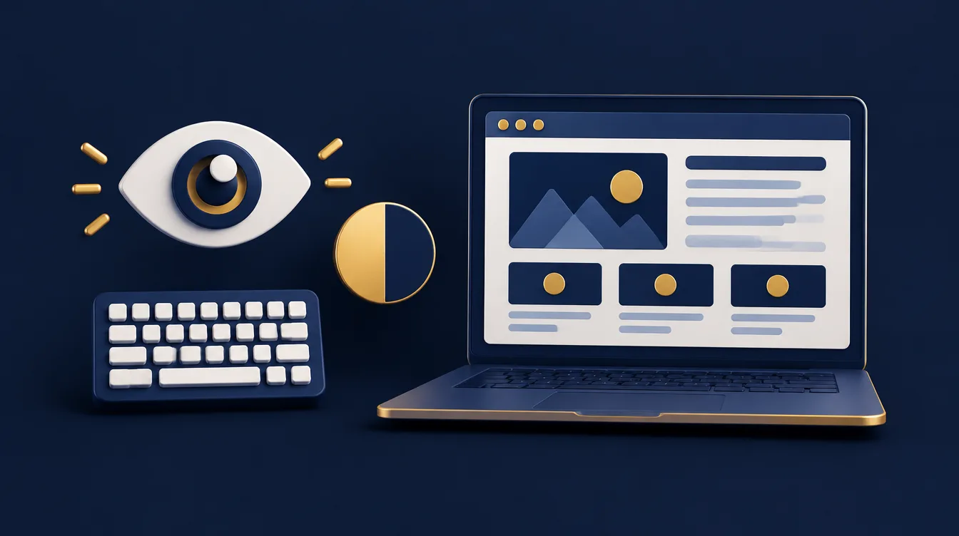Eye, keyboard and contrast symbols representing accessible web design