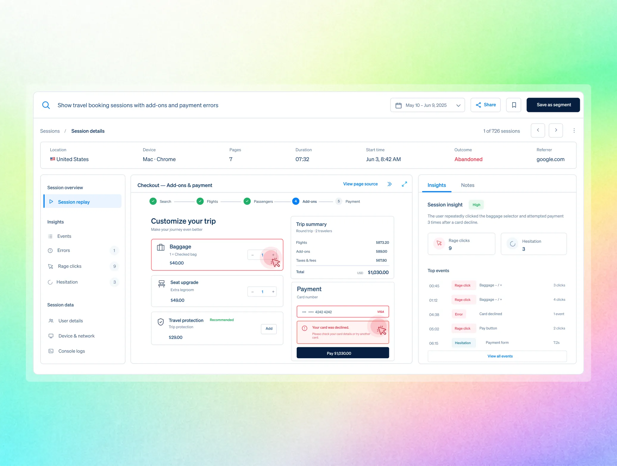 Booking session replay fixed layout dashboard illustration