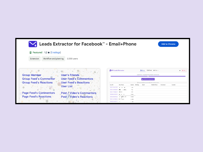 Leads Extractor for FB: Free online email extractor tools for social media outreach.