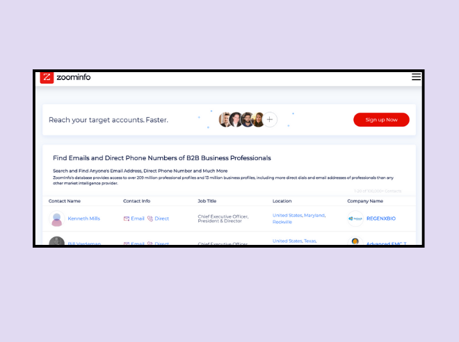 ZoomInfo: One of the top email extractor tools & prospect research tools for B2B