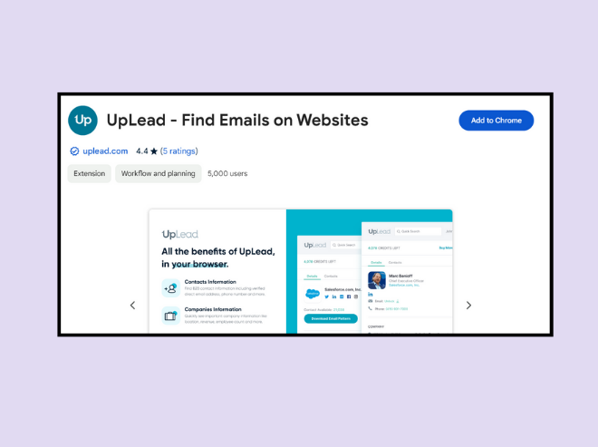 UpLead: Find emails on LinkedIn and prospect websites in a few seconds.