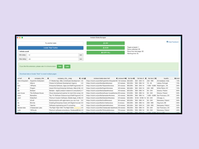 Use Instant Data Scraper to generate high-quality lead lists via Clutch