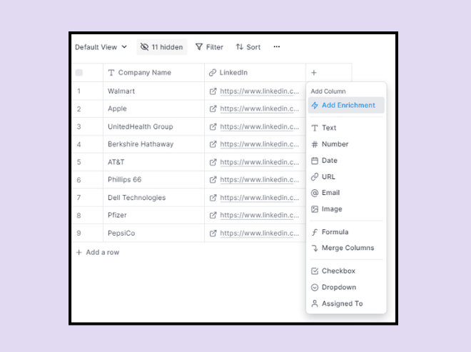 Add enrichment to your LinkedIn profile list