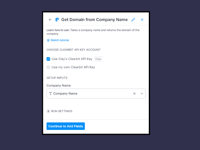 Get domain from company name using the Clearbit API key