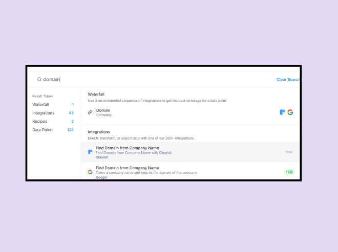 Use Clearbit integration in Clay to get domain from company name
