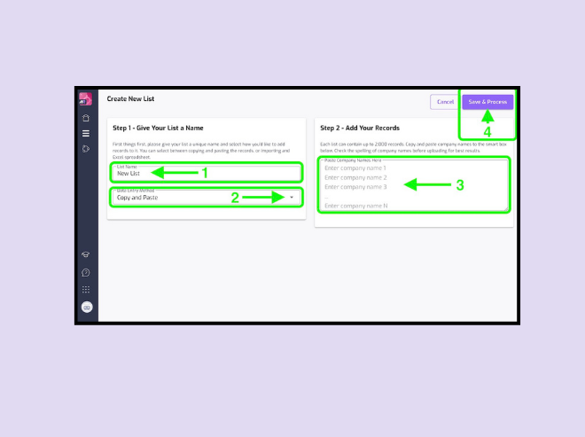 Prepare your list to get site domain from company using ProspectingAI