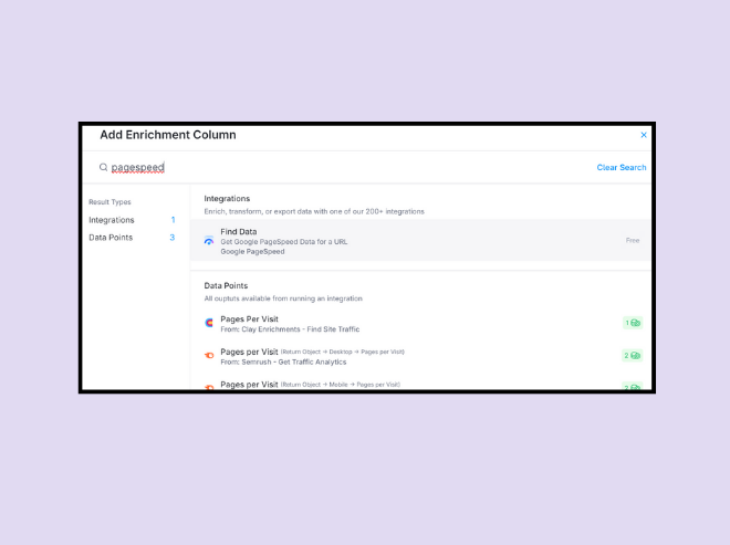 PageSpeed Insights integration for further enrichment.