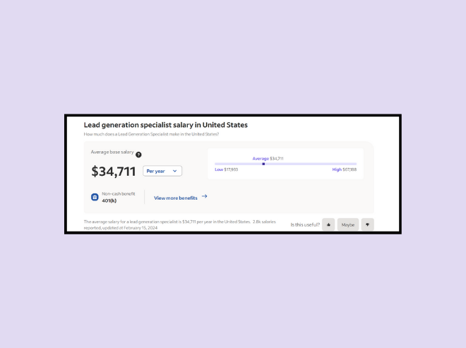 B2B lead generation specialist salary & commission structure. 