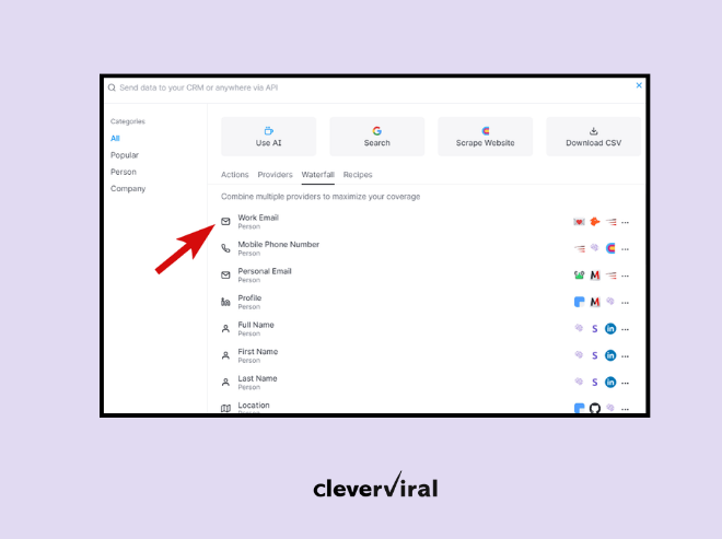 Waterfall enrichment to find work emails of decision-makers.