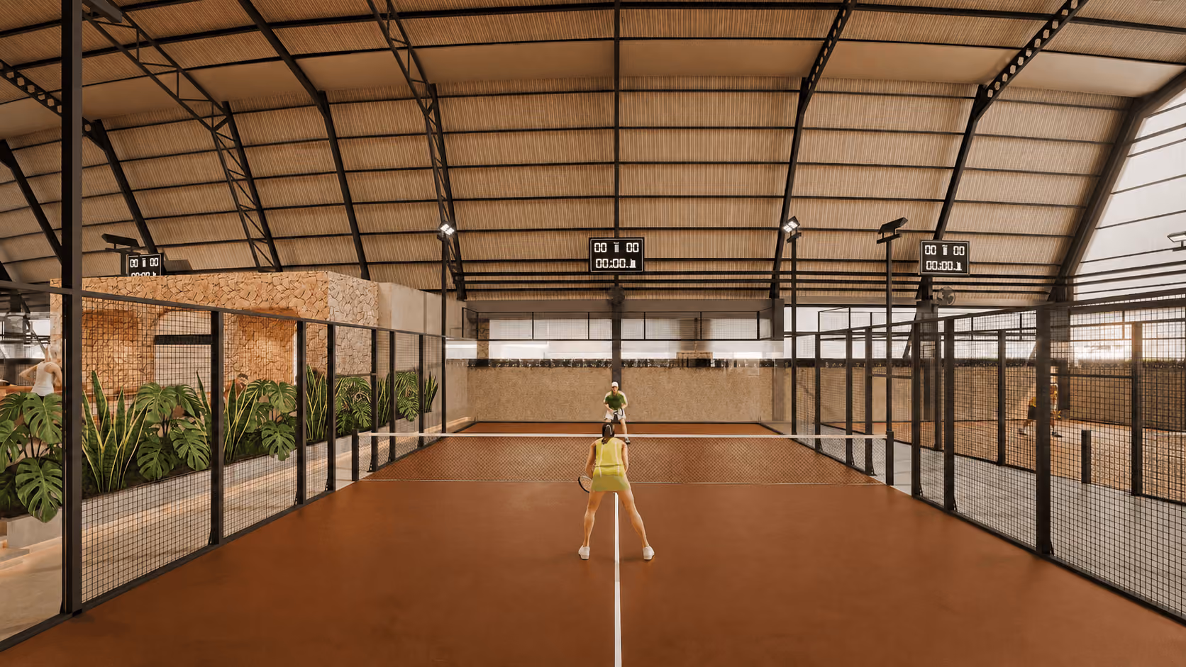Two players on an indoor padel court at Laga Padel Club