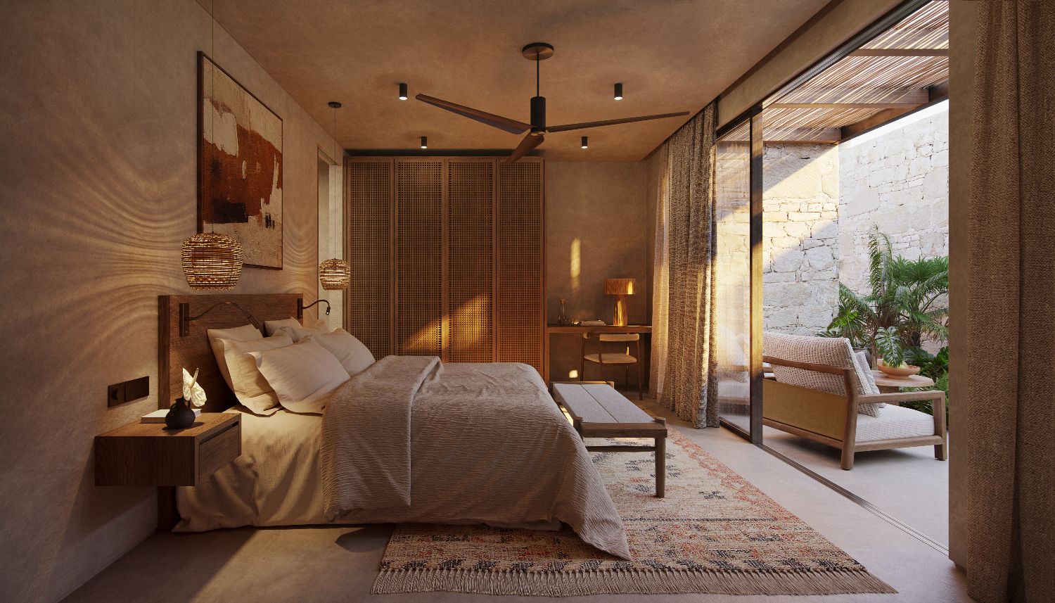 Villa Laga bedroom with private terrace and garden view
