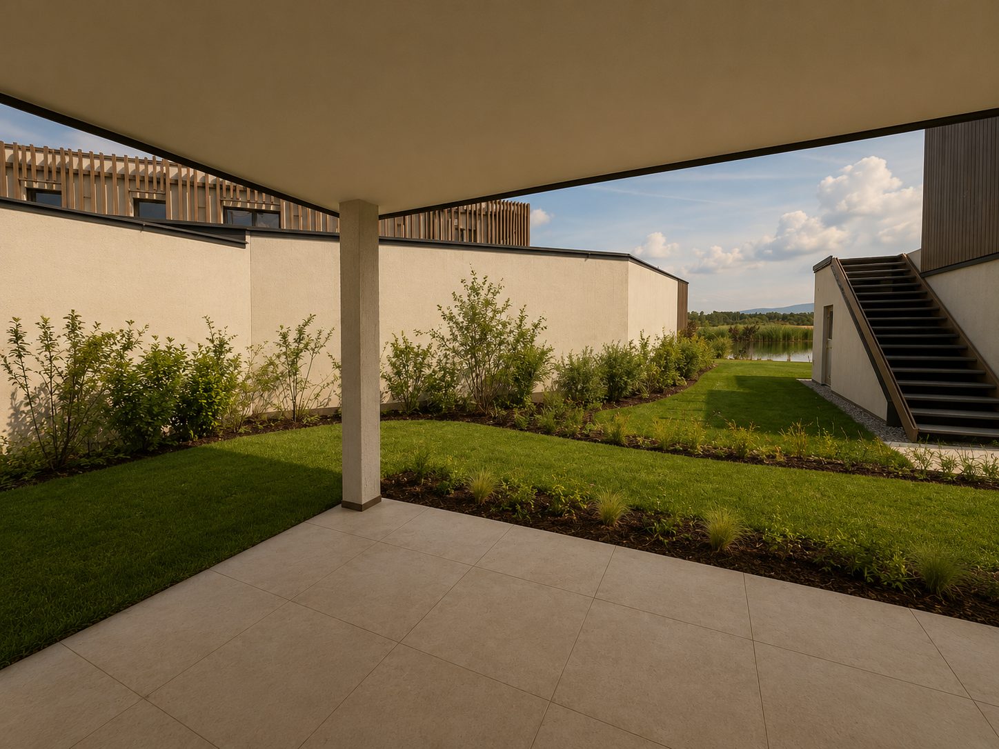 Überdachte Terrasse der Gartensuite Top 1 – Seesuiten Lanzenkirchen