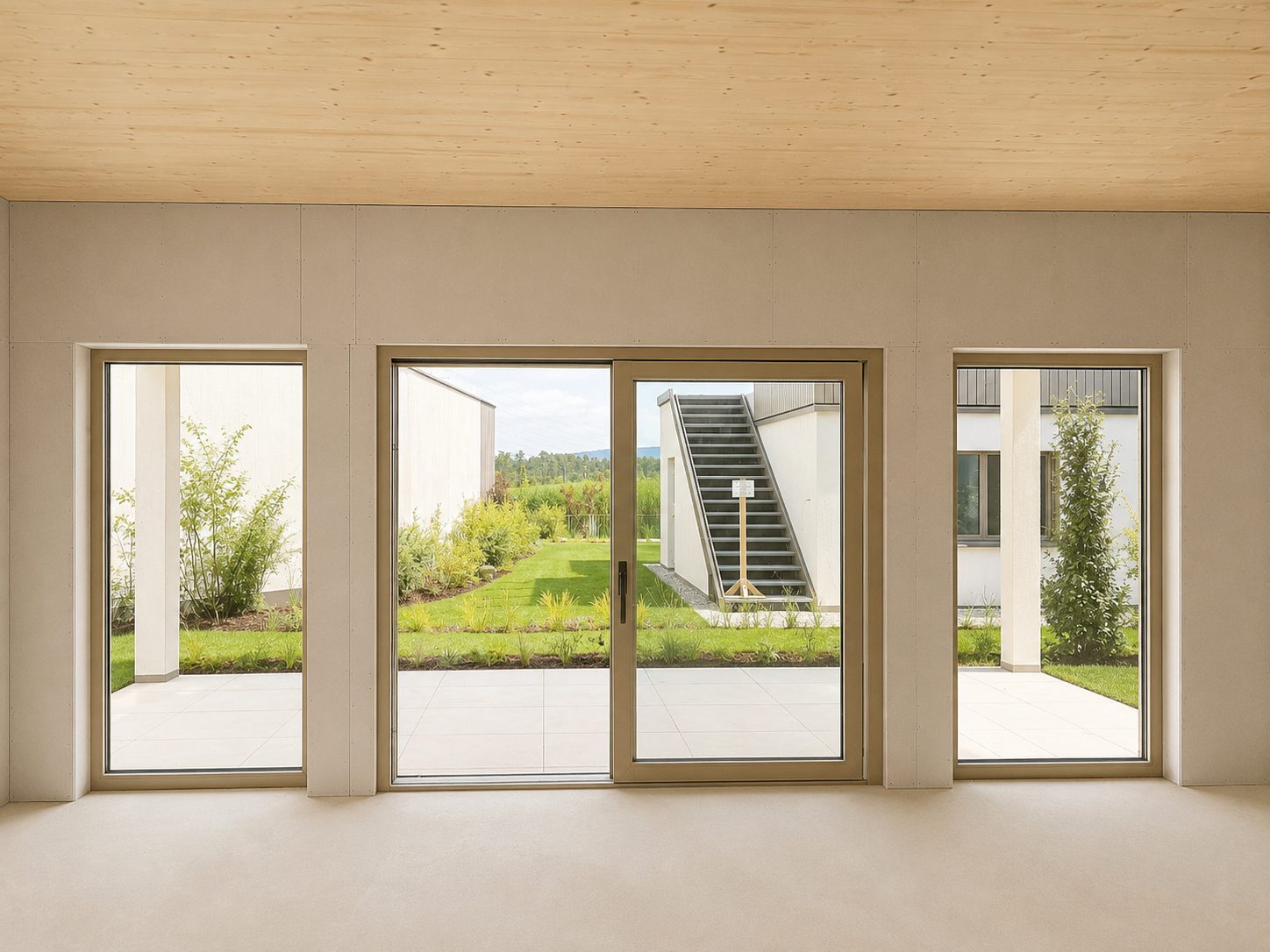 Wohnbereich mit Glasfront zum Garten