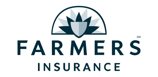 Farmers Insurance logo with stylized shield and leaves above the text.
