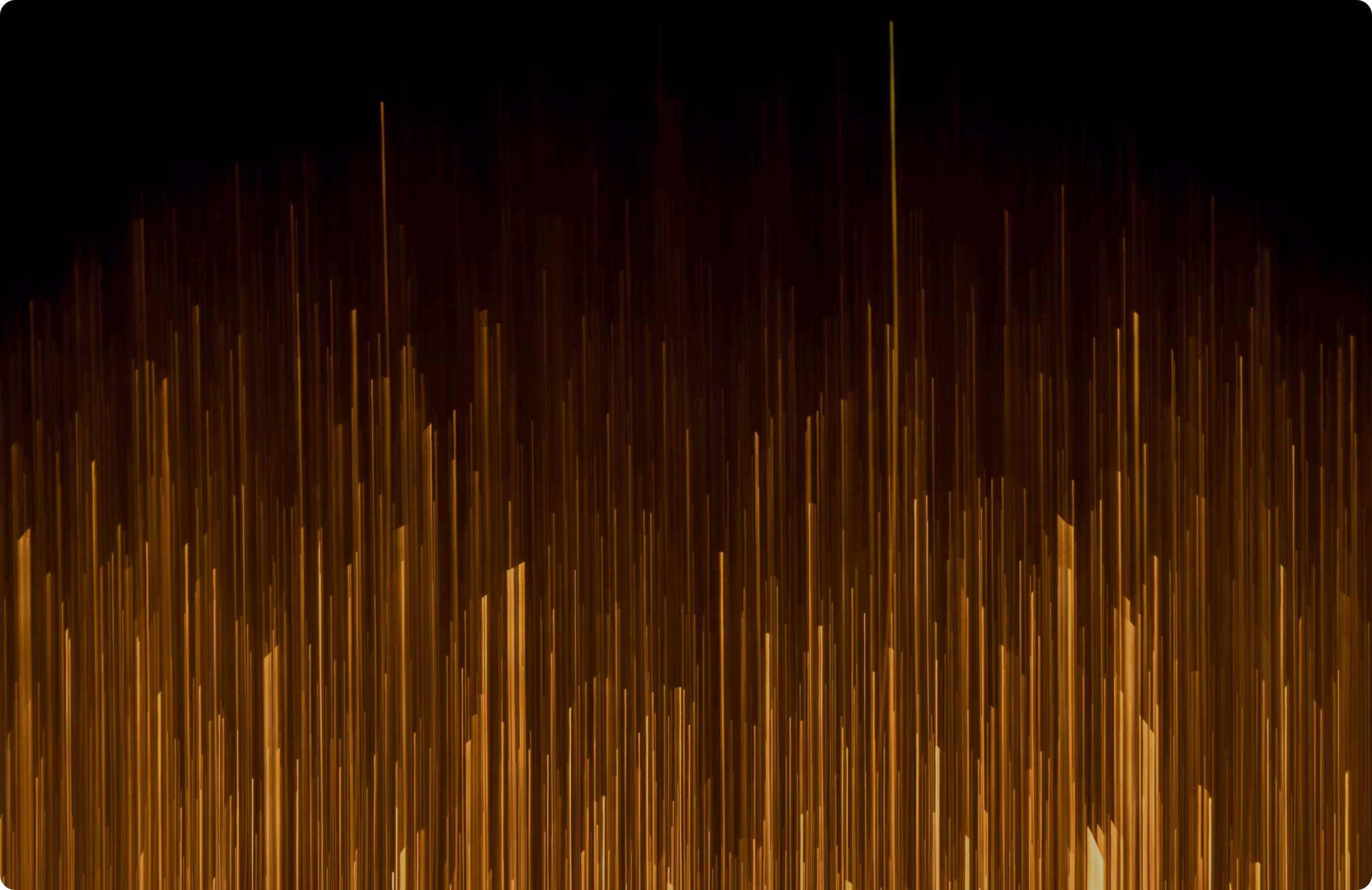 Abstract vertical golden light streaks on a black background forming a digital wave pattern.