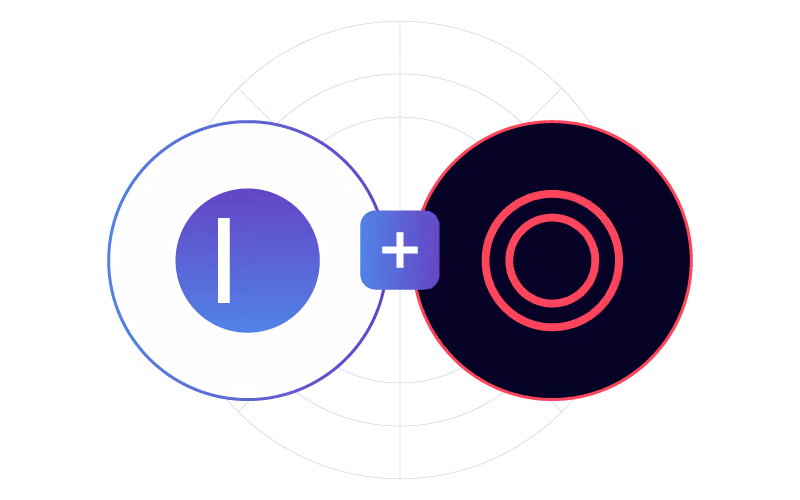 Graphic with two circles joined by a plus sign, one with vertical line, the other with concentric circles.