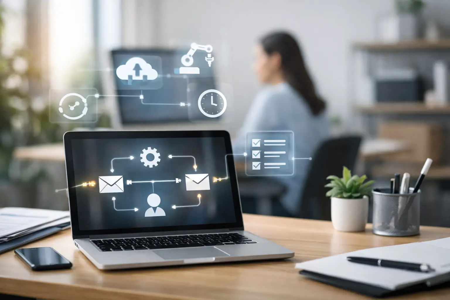 Workflow automation software helping a small business automate repetitive administrative tasks.