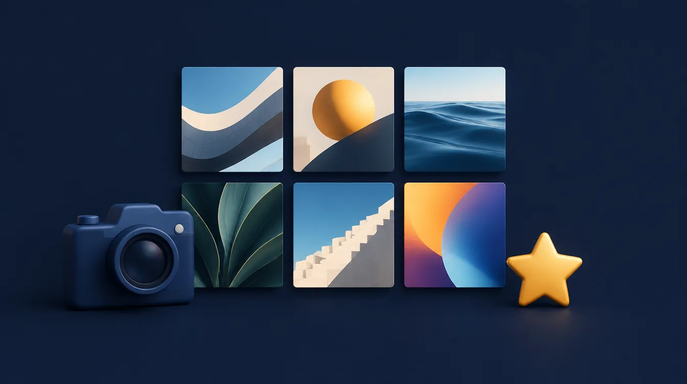 Photo gallery grid with a camera icon and a gold star