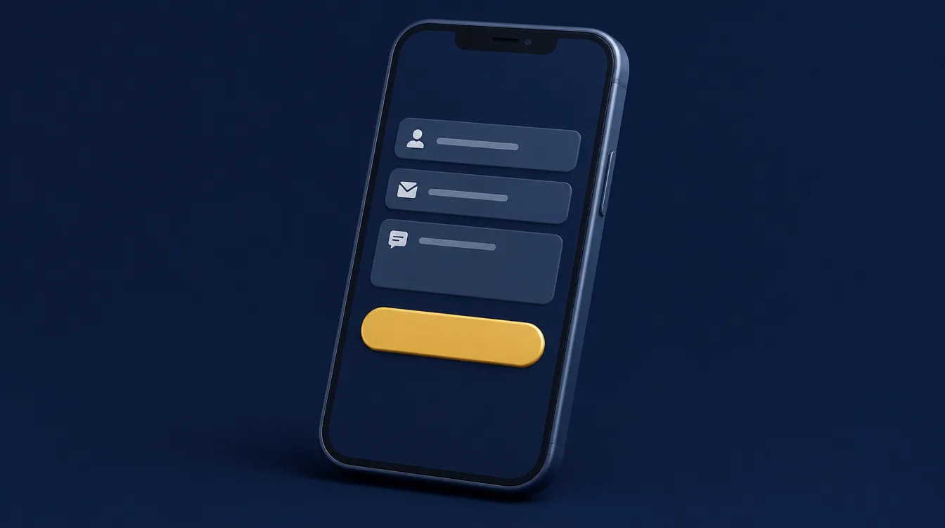 Smartphone showing a short contact form with three fields and a gold submit button