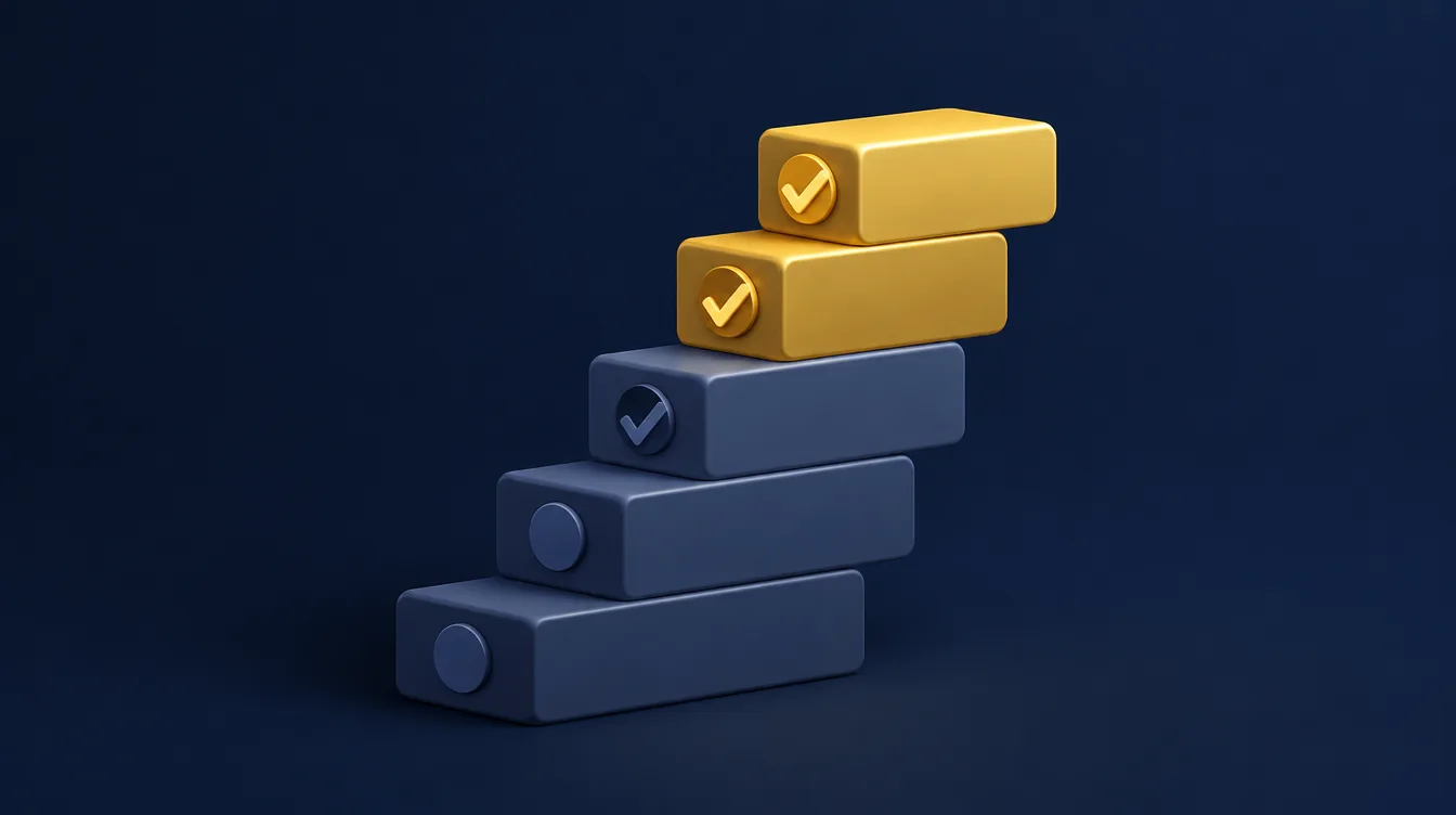 Stepped priority ladder with gold ticks on the top steps representing prioritised improvements