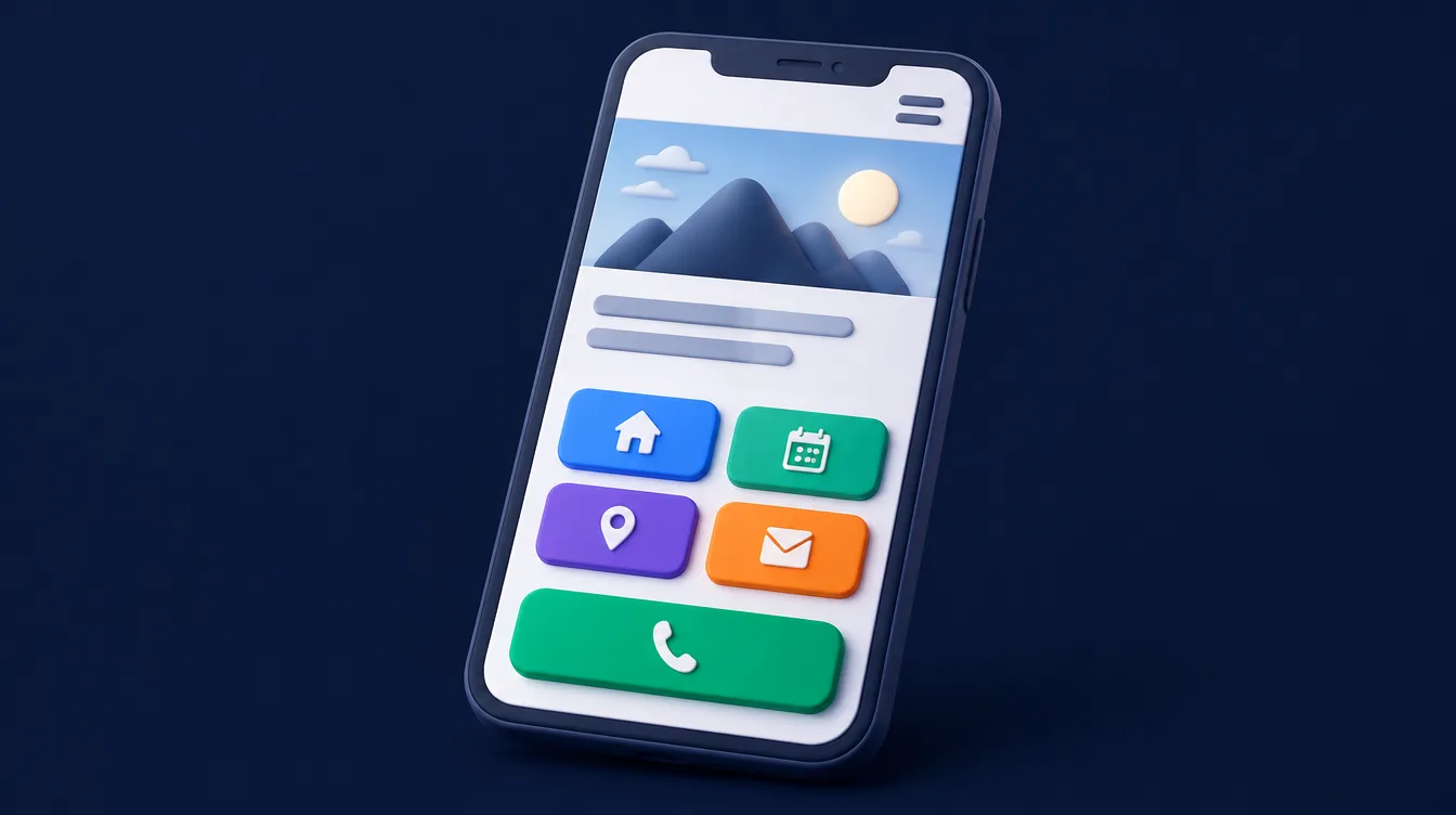Mobile phone showing a website with large easy-to-tap buttons and a click-to-call button
